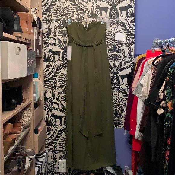 Strapless Olive Green Floor Length Dress - Picture 2 of 2